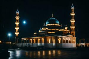 a mesquita às noite. gerado por IA foto