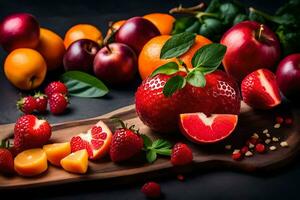 uma corte borda com vários frutas e legumes. gerado por IA foto