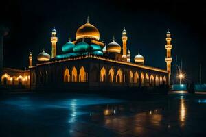 a mesquita às noite. gerado por IA foto