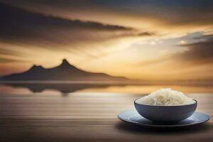 arroz dentro uma tigela em a mesa. gerado por IA foto