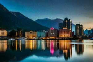 a cidade Horizonte às crepúsculo dentro Vancouver, Canadá. gerado por IA foto