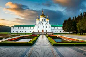 a catedral do a piedosos Cruz dentro a cidade do Kiev. gerado por IA foto