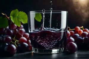 uma vidro do vermelho vinho com uvas. gerado por IA foto