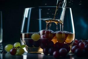 uma vidro do vinho com uvas e uma vidro do água. gerado por IA foto