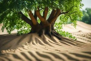 uma árvore dentro a deserto com areia dunas. gerado por IA foto