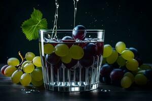 água derramando para dentro uma vidro do uvas. gerado por IA foto
