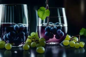 dois óculos preenchidas com uvas e uvas. gerado por IA foto