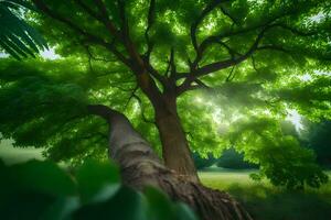 foto papel de parede a céu, árvores, grama, pastagem, árvores, verde, luz solar, árvores gerado por IA