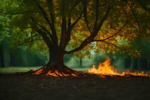 foto papel de parede a chão, fogo, a árvore, a floresta, a árvore, a floresta,. gerado por IA