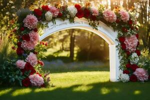 a arco com flores e vegetação. gerado por IA foto