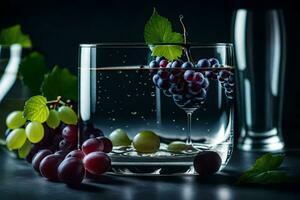uvas e água dentro uma vidro. gerado por IA foto