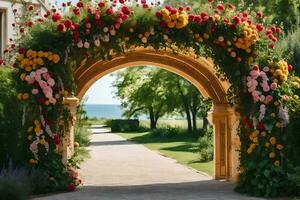 a arco com flores em isto. gerado por IA foto