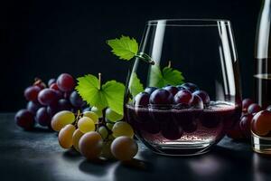 uvas e vinho dentro uma vidro. gerado por IA foto