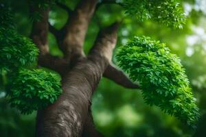 uma árvore com verde folhas e luz solar. gerado por IA foto