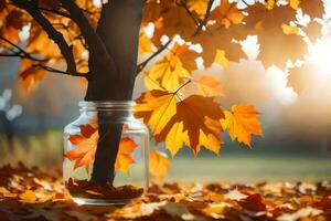 outono folhas dentro uma jar. gerado por IA foto