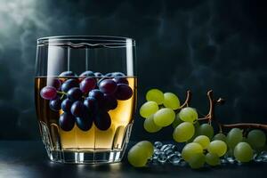 uma vidro do vinho com uvas e gelo. gerado por IA foto