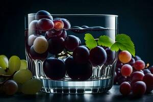 uvas dentro uma vidro do água. gerado por IA foto