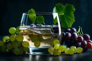 uvas e vinho dentro uma vidro. gerado por IA foto