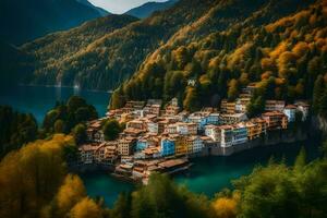 a Vila do lago como dentro Itália. gerado por IA foto