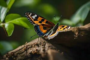 borboleta em uma árvore ramo. gerado por IA foto