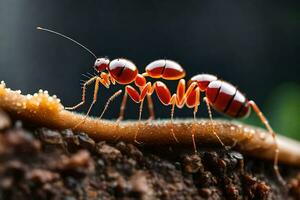 a formiga é caminhando em uma registro. gerado por IA foto