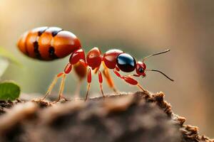 a formiga com uma vermelho e Preto corpo. gerado por IA foto