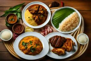 uma mesa com diferente tipos do Comida em isto. gerado por IA foto