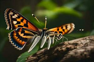 uma borboleta é sentado em uma ramo. gerado por IA foto