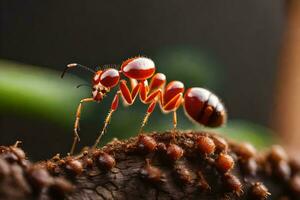 a formiga é em pé em topo do uma árvore. gerado por IA foto