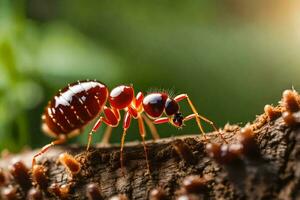 a formiga é caminhando em uma árvore porta-malas. gerado por IA foto