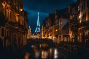 a eiffel torre dentro Paris às noite. gerado por IA foto