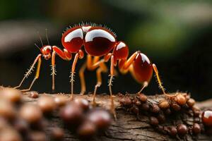 uma vermelho formiga caminhando em uma ramo. gerado por IA foto