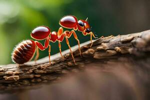 a formiga com dois vermelho olhos em Está voltar. gerado por IA foto