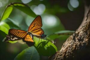 borboleta em uma árvore ramo. gerado por IA foto