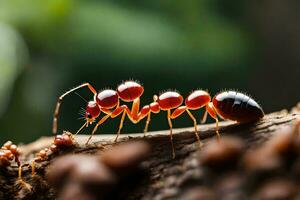 uma grupo do formigas caminhando em uma árvore ramo. gerado por IA foto