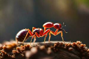 a formiga é em pé em uma registro. gerado por IA foto