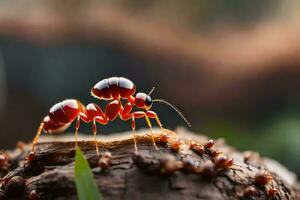 uma grupo do formigas caminhando em uma registro. gerado por IA foto