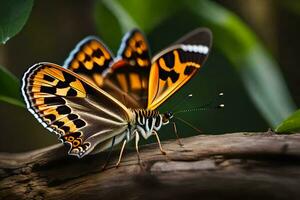 uma borboleta com Preto e branco marcações em Está asas. gerado por IA foto
