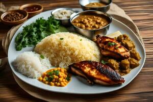 indiano Comida em uma placa. gerado por IA foto