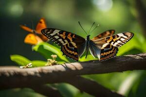 borboletas em uma ramo. gerado por IA foto