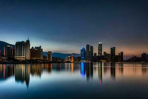 a cidade Horizonte às noite dentro hong kong. gerado por IA foto