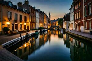 a canal dentro Bruges, Bélgica. gerado por IA foto