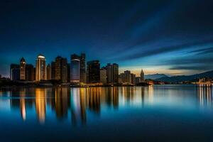 a cidade Horizonte às noite dentro hong kong. gerado por IA foto