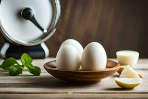 ovos dentro uma tigela com uma Comida processador. gerado por IA foto