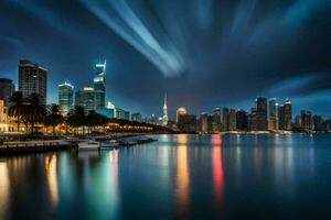 a cidade Horizonte às noite dentro dubai. gerado por IA foto