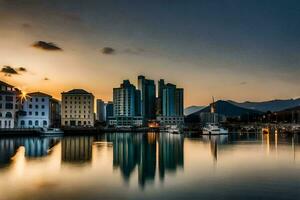 a cidade do dubai às pôr do sol. gerado por IA foto