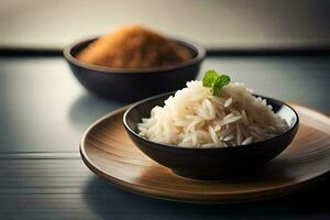uma tigela do arroz e uma tigela do arroz. gerado por IA foto