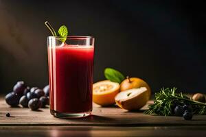 uma vidro do suco com frutas e bagas. gerado por IA foto