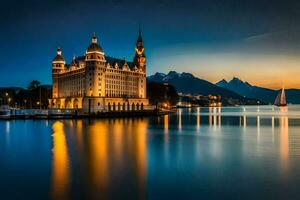 a lindo castelo dentro luzerna, Suíça às crepúsculo. gerado por IA foto