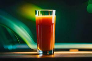 uma vidro do laranja suco em uma mesa. gerado por IA foto